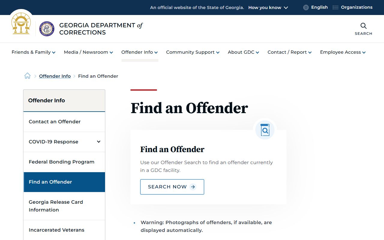 Georgia Department of Corrections offender photo locator for Appling County state custody