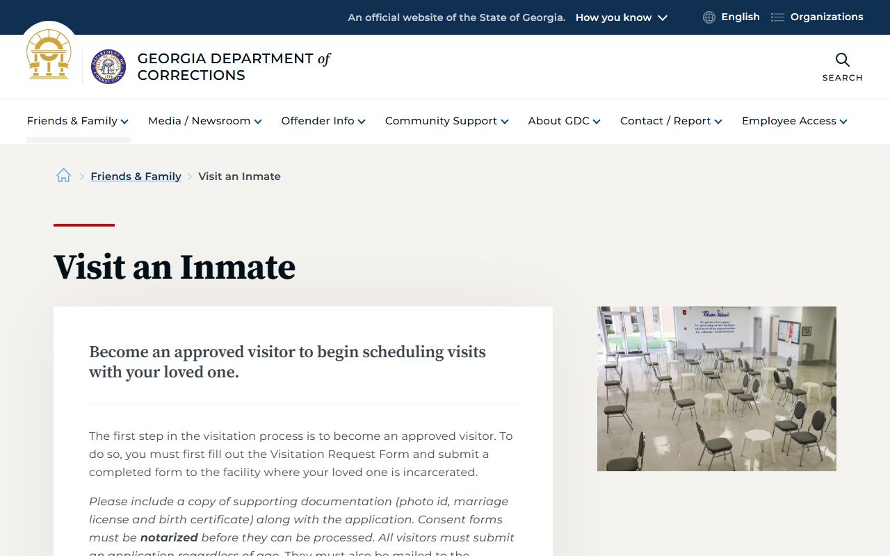 Appling Integrated Treatment Facility GDC visitation approval and scheduling information