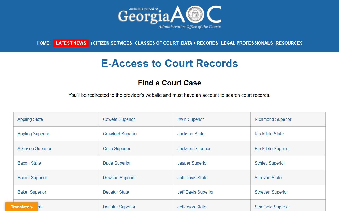 Appling County court records after jail arrest Georgia Courts eAccess listing